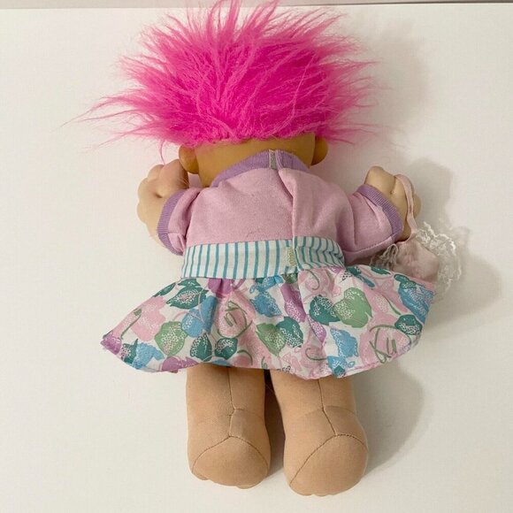Vintage Russ Plush Troll Toy Doll with Purse Floral Dress 10 Inch Tall - Picture 7 of 16